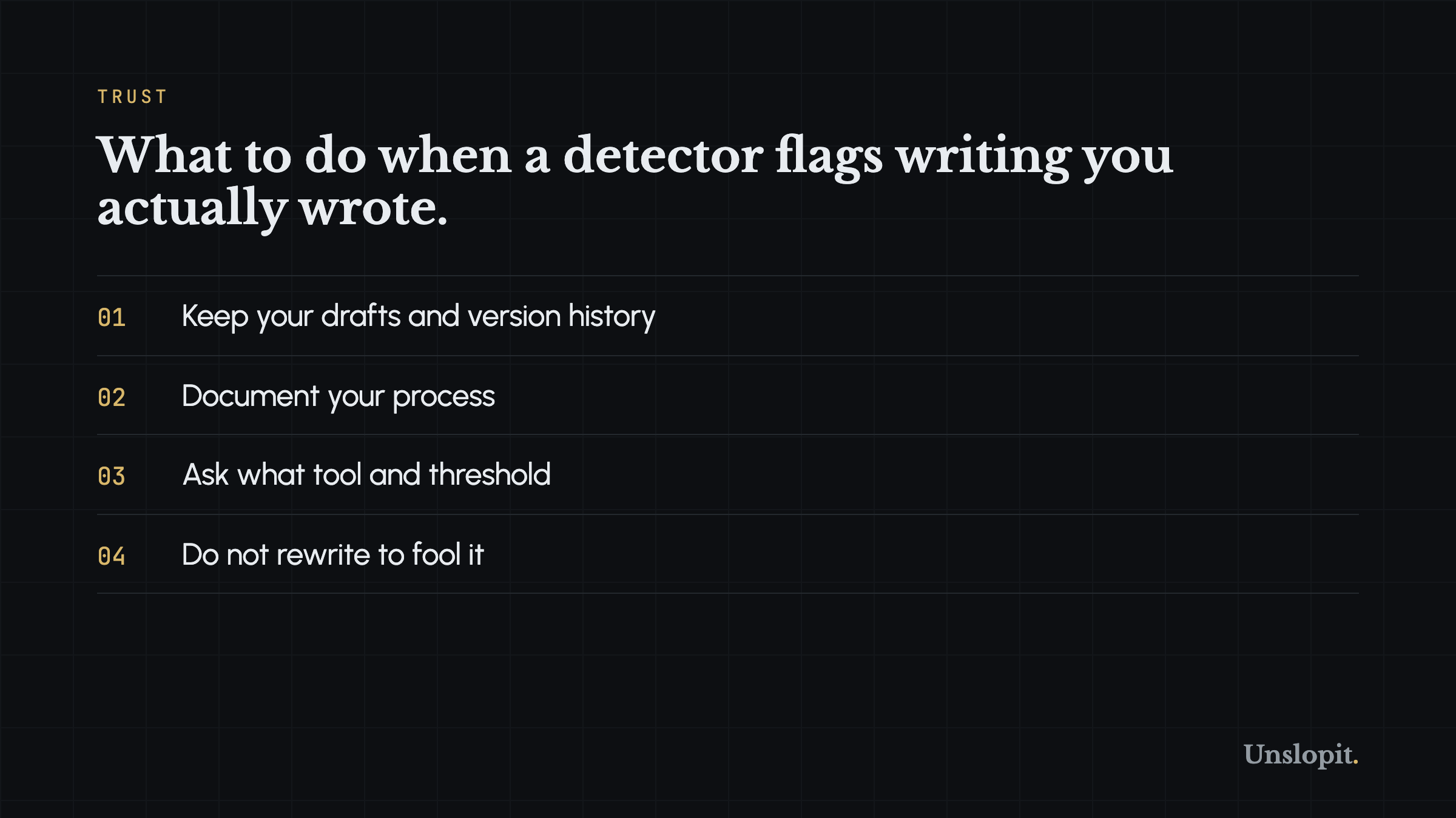 Card listing what to do if an AI detector falsely flags your writing