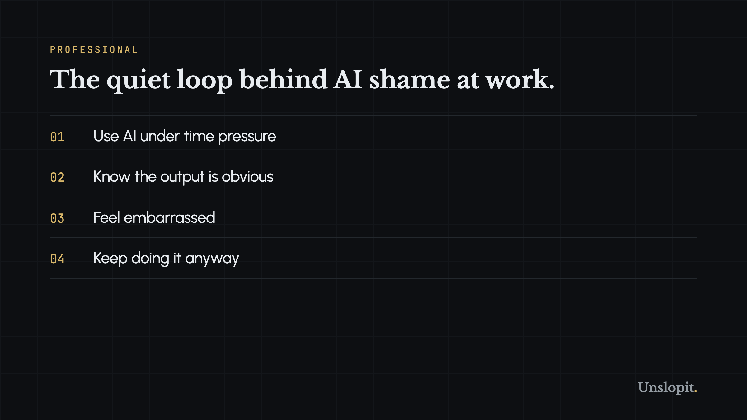Card describing the AI shame cycle at work