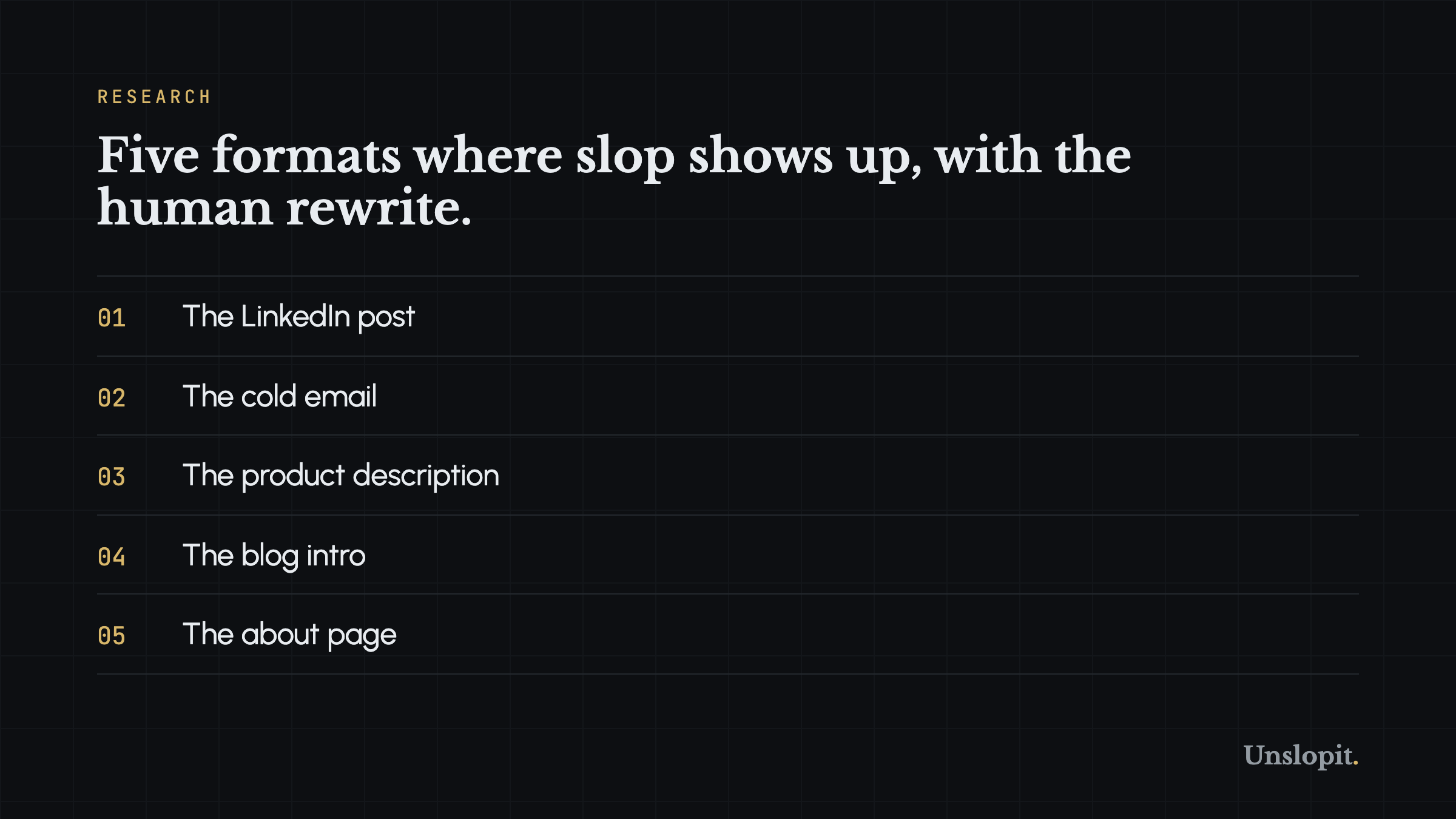 Card showing categories of AI slop examples covered in the article