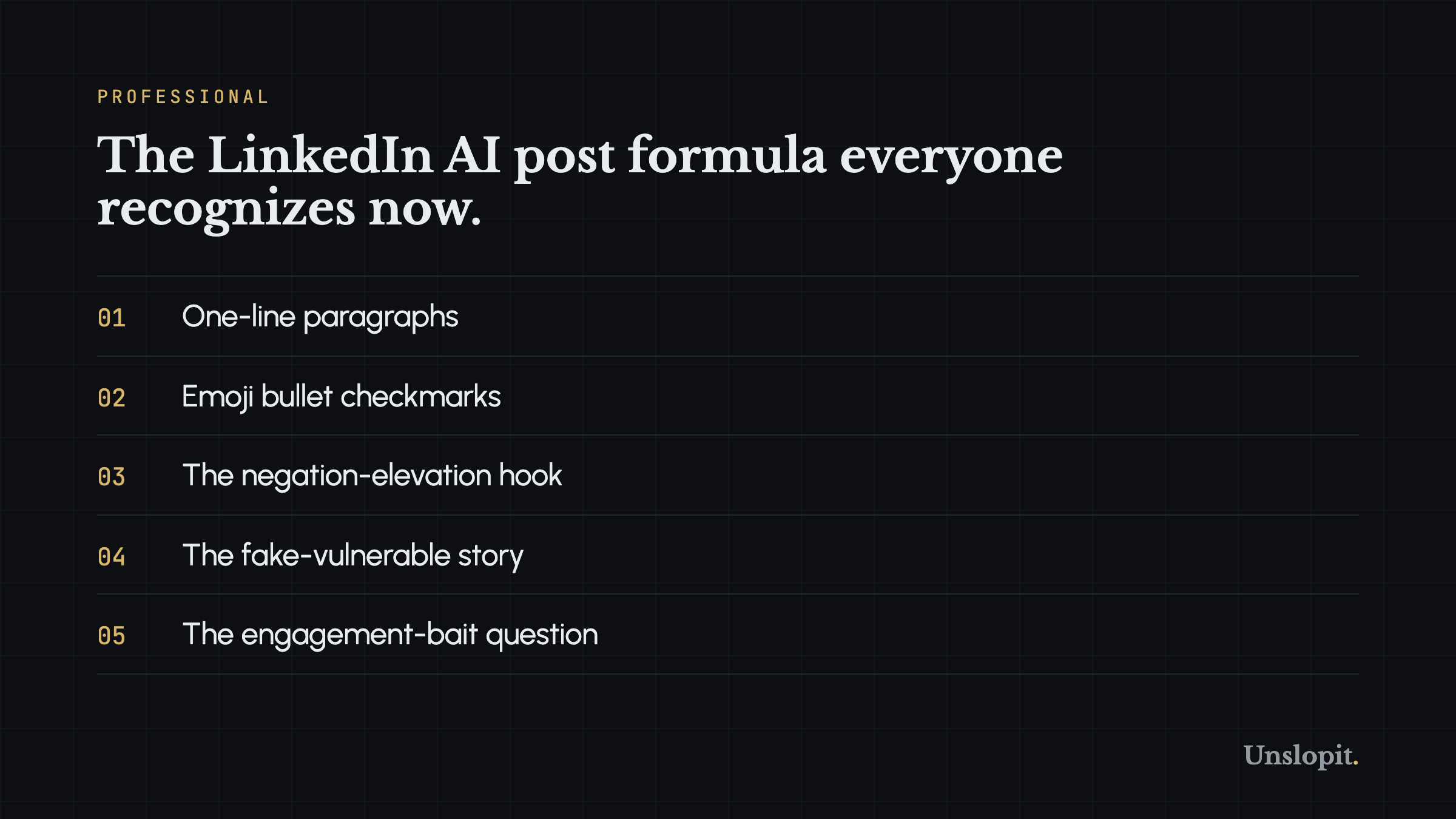 Card breaking down the recognizable AI LinkedIn post format